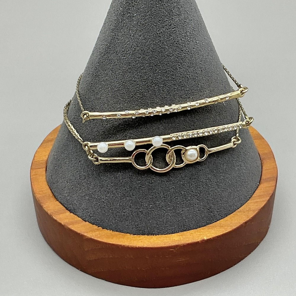 Ann Taylor Bracelet Set Of 3 Gold Tone Crystal Bolo Bead Womens Fashion Jewelry